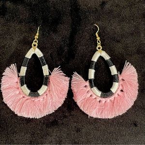 EUC - Pink Zebra Fringe Pierced Earrings